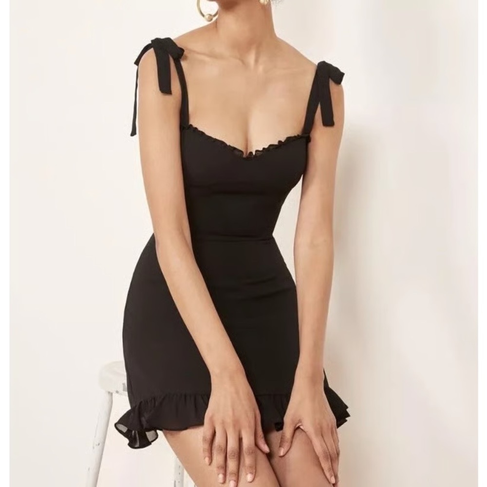 Reformation Black Mini Dress with Tie Straps - Picture 3 of 5